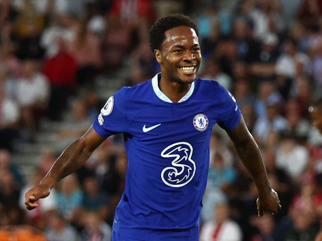 Chelsea's Raheem Sterling celebrates scoring their first goal in August 2022