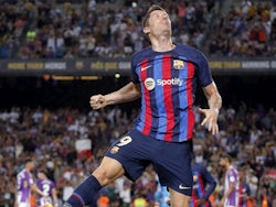 Robert Lewandowski celebrates scoring for Barcelona on August 28, 2022