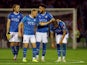 Stockport County's Antoni Sarcevic reacts with teammates after missing a penalty during the shootout on August 23, 2022 