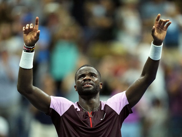Frances Tiafoe of the United States reacts to defeating Rafael Nadal of Spain on day eight of the 2022 U.S. Open tennis tournament at USTA Billie Jean King Tennis Center on September 5, 2022
