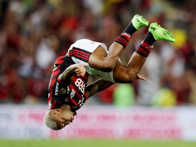 Marinho celebrates scoring for Flamengo on September 7, 2022