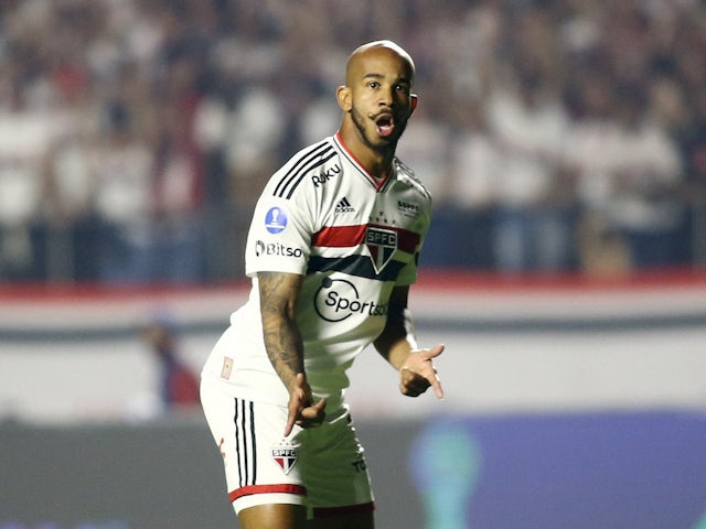Patryck celebrates scoring for Sao Paulo on September 8, 2022