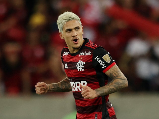 Pedro celebrates scoring for Flamengo on September 7, 2022