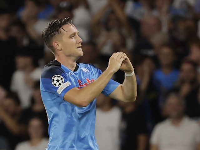 Piotr Zielinski celebrates scoring for Napoli on September 7, 2022