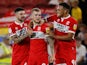 Middlesbrough's Riley McGree celebrates scoring their first goal on September 5, 2022