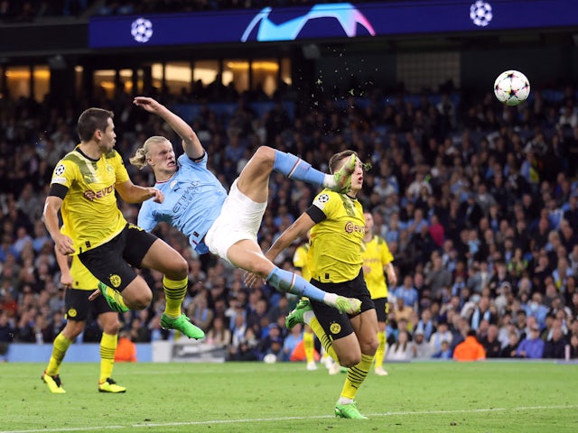 Manchester City's Erling Braut Haaland scores their second goal on September 14, 2022