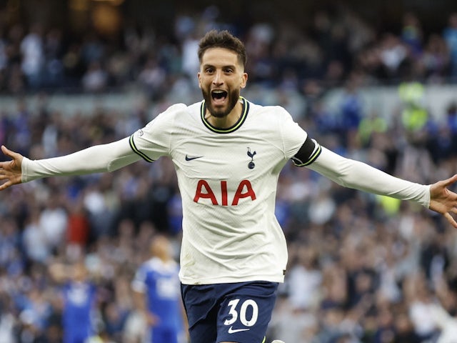 Rodrigo Bentancur celebrates scoring for Tottenham Hotspur on September 17, 2022