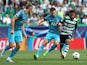 Sporting Lisbon's Marcus Edwards in action with Tottenham Hotspur's Ben Davies on September 13, 2022
