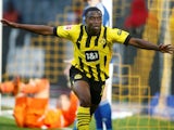 Youssoufa Moukoko celebrates scoring for Borussia Dortmund on September 17, 2022