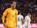 Netherlands' Virgil van Dijk celebrates scoring their first goal on September 25, 2022