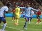 Spain's Alvaro Morata celebrates scoring their first goal with Nico Williams on September 27, 2022