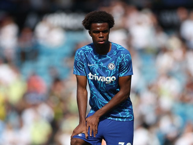 Chelsea's Carney Chukwuemeka during the warm up before the match on August 21, 2022