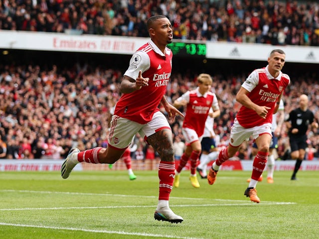 Gabriel Jesus celebrates scoring for Arsenal on October 1, 2022