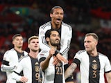 Ilkay Gundogan celebrates scoring for Germany against England on September 26, 2022