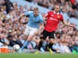 Manchester City's Kevin De Bruyne in action with Manchester United's Christian Eriksen on October 2, 2022