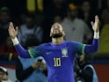 Brazil's Neymar celebrates scoring their third goal on September 27, 2022