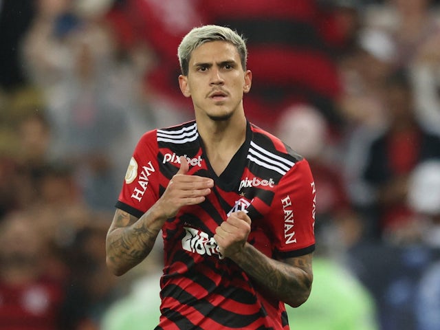 Pedro celebrates scoring for Flamengo on October 1, 2022