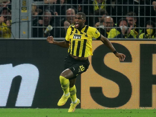 Anthony Modeste celebrates scoring for Borussia Dortmund on October 8, 2022