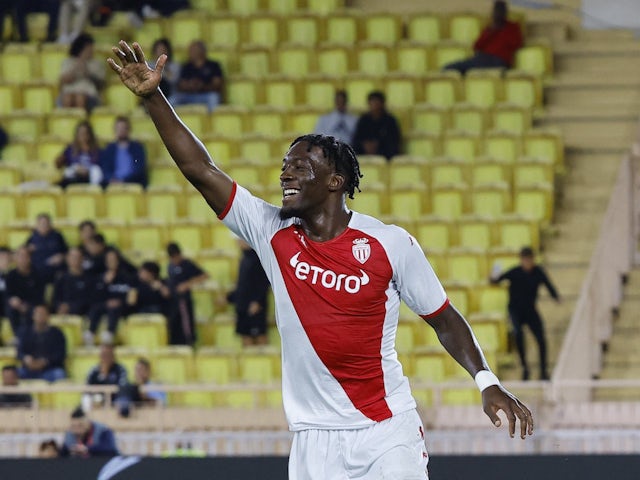 Axel Disasi celebrates scoring for Monaco on 6 October 2022