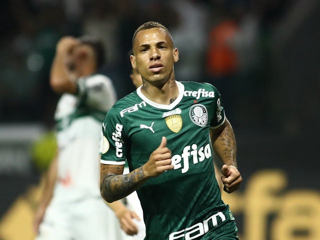 Breno Lopes celebrates scoring for Palmeiras on October 6, 2022