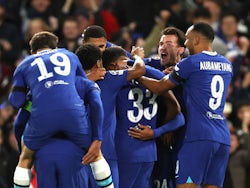 Chelsea players celebrate Wesley Fofana's goal against AC Milan on October 5, 2022