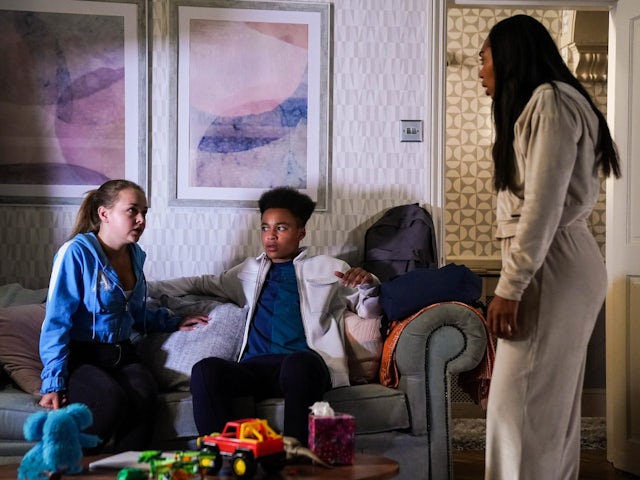 Amy, Denzel and Chelsea on EastEnders on October 10, 2022