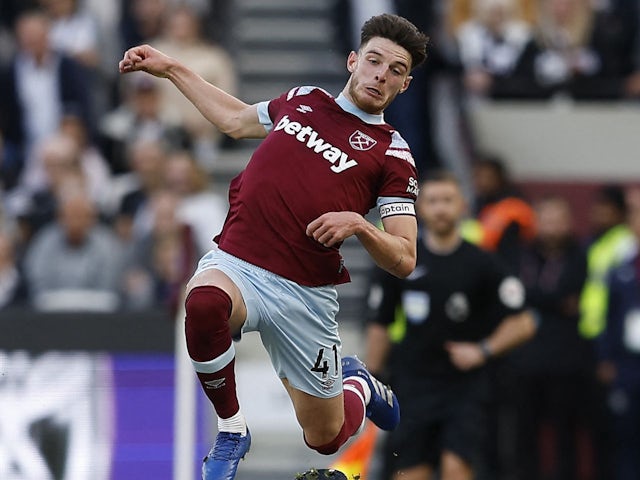 Declan Rice in action for West Ham United on October 9, 2022
