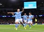 Manchester City's Erling Braut Haaland celebrates scoring against Copenhagen on October 5, 2022