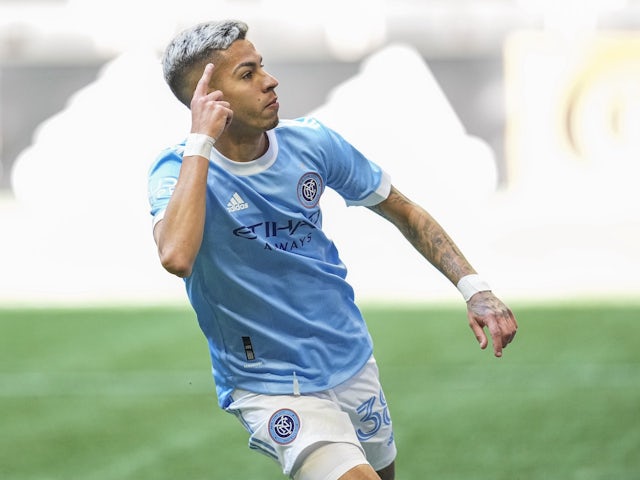 Gabriel Pereira celebrates scoring for New York City FC on October 9, 2022
