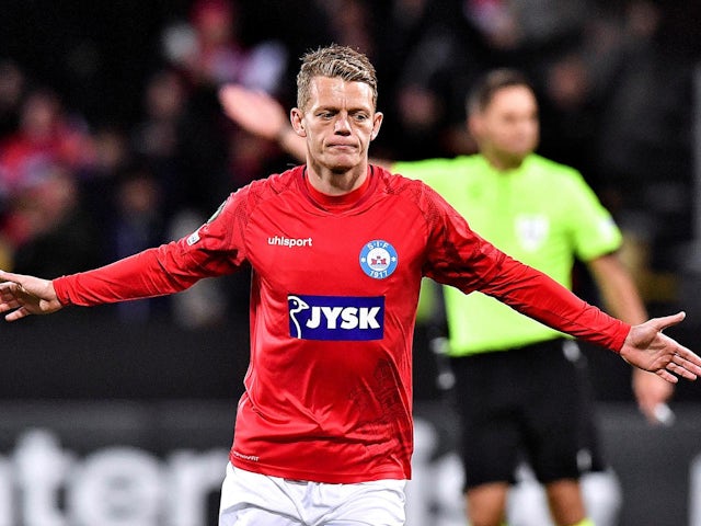 Kasper Kulk celebrates scoring for Silkeborg on October 6, 2022