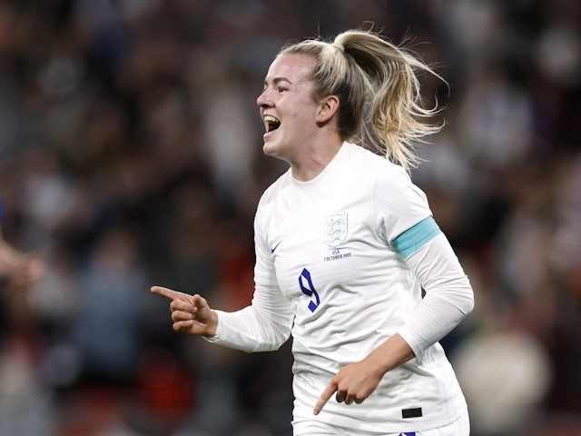 Lauren Hemp celebrates scoring for England Women on October 7, 2022