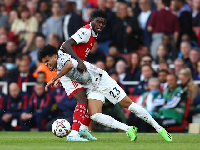 Liverpool's Luis Diaz in action with Arsenal's Thomas Partey on October 8, 2022