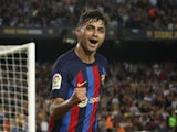 Pedri celebrates scoring for Barcelona on October 9, 2022