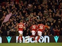 Nottingham Forest's Emmanuel Dennis celebrates scoring against Aston Villa on October 10, 2022