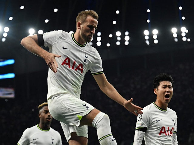 Harry Kane celebrates scoring for Tottenham Hotspur on October 12, 2022