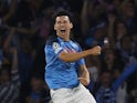 Hirving Lozano celebrates scoring for Napoli on October 12, 2022