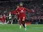 Mohamed Salah celebrates scoring for Liverpool against Manchester City on October 16, 2022