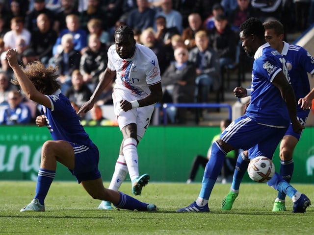 Crystal Palace forward Odsonne Edouard attempts a shot against Leicester City on October 15, 2022.