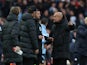 Manchester City manager Pep Guardiola remonstrates with the fourth official after Phil Foden's goal was disallowed as Liverpool manager Juergen Klopp looks on on October 16, 2022