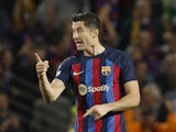 Robert Lewandowski celebrates scoring for Barcelona on October 12, 2022