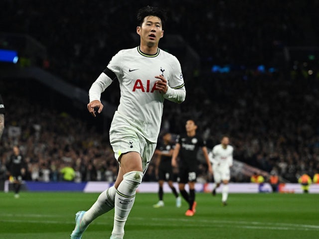 Son Heung-min celebrates scoring for Tottenham Hotspur on October 12, 2022