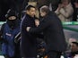 Rangers manager Giovanni van Bronckhorst shakes hands with Celtic manager Ange Postecoglou after the match on February 2, 2022