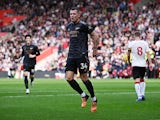 Arsenal's Granit Xhaka celebrates scoring against Southampton on October 23, 2022