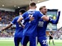 Leicester City's Harvey Barnes celebrates scoring against Wolverhampton Wanderers on October 23, 2022