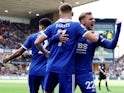 Leicester City's Harvey Barnes celebrates scoring against Wolverhampton Wanderers on October 23, 2022