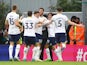 Tottenham Hotspur players celebrate Rodrigo Bentancur's goal against Bournemouth on October 29, 2022