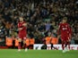 Liverpool's Jordan Henderson and Roberto Firmino looks dejected after Leeds United scored their second goal on October 29, 2022