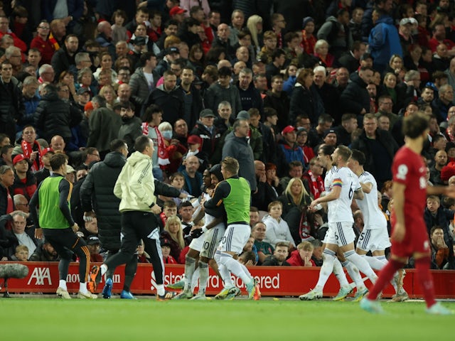 Leeds stun Liverpool at Anfield to climb out of relegation zone