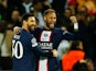 Lionel Messi and Neymar celebrate the former's goal for Paris Saint-Germain against Maccabi Haifa on October 25, 2022