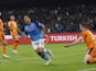Napoli's Giovanni Simeone celebrates against Rangers on October 26, 2022